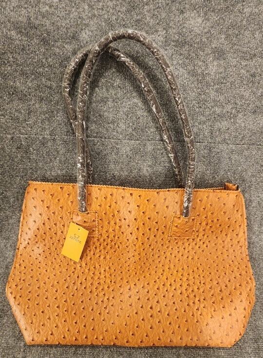 22 Tote Handbags - New 22TOTE Large Tan Ostrich Embossed Faux Leather Tote Bag Pouch NWT